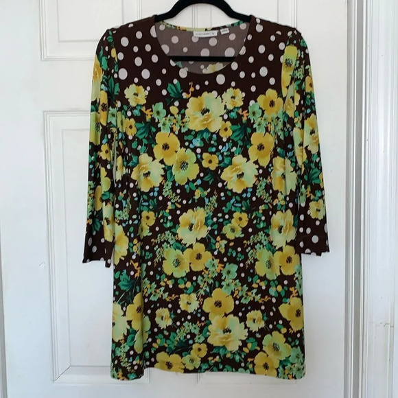 Susan Graver Floral Polka Dot Top - Picture 1 of 5